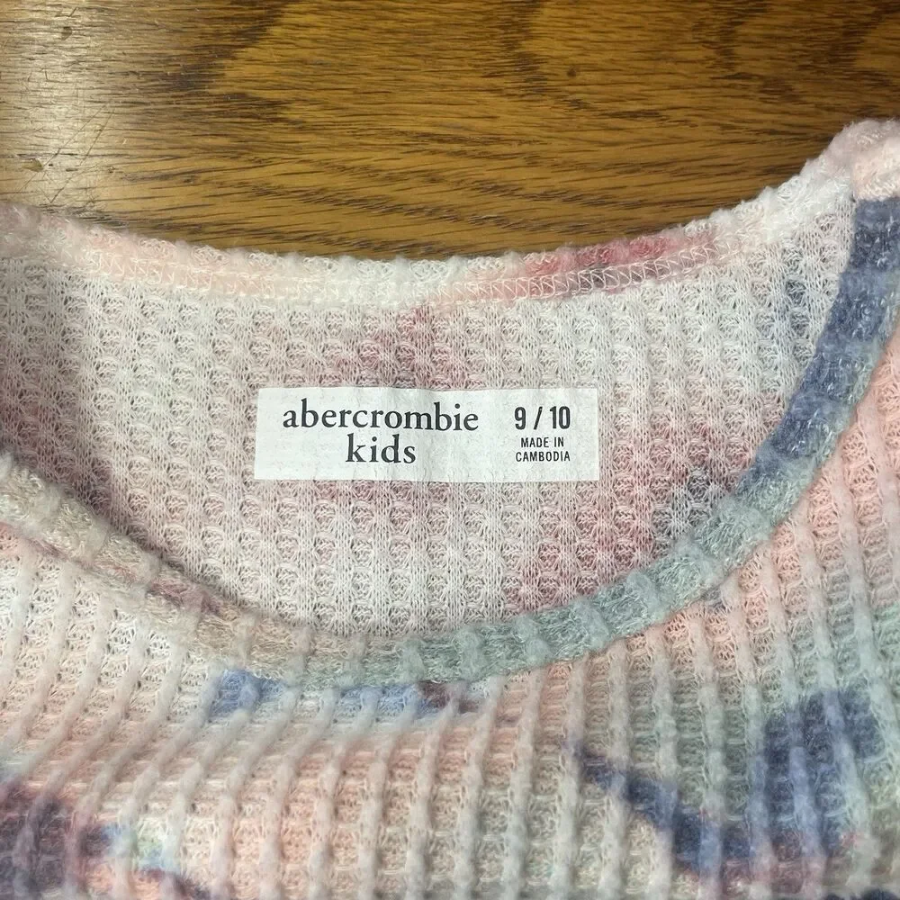Abercrombie Kids Girls 9/10 Tie Dye Waffle Knit Long Sleeve Knot Front Top M